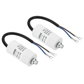 PATIKIL 8uf CBB60 Run Capacitor,2Pcs AC 450V U Terminal Wires 50/60Hz Cylinder Bottom with M8 Screw for Washing Machine, Cleaning Machine Pump Motor Star
