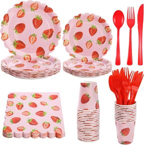 175Pcs Strawberry Plates and Napkins Party Supplies, Strawberry Party Decorations Serves 25, Strawberry Birthday Party Plates for Kids Girls Berry First Birthday Party Supplies