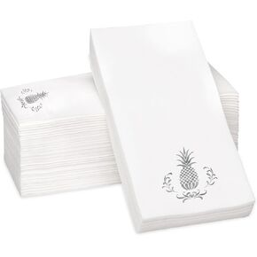 Pineapple Gold Foil Stamped Airlaid Paper Dinner Napkins, 1/6 Fold 12"x17" Disposable Guest Hand Towels - Absorbent, Linen-Like, Weddings, Receptions, Parties, Bathroom (Gold, 100 Count)
