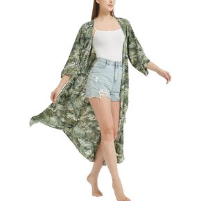 Women's Bohemian Floral Print Kimono Cardigan Summer Swimsuit Beach Cover Up Dresses