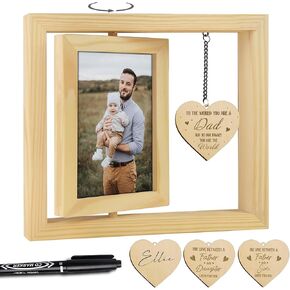 Personalized Father Rotating Picture Frame, Custom Dad Gifts For Father's Day 4x6 Photo From Daughter, Birth Day Gifts For StepDad, Grandpa, Dada HU-KX-DAD-NAT-FBA, 8,2x9