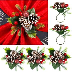 6 Pieces Christmas Napkin Rings Holder Buckle Berry Napkin Rings Christmas Pinecones Napkin Ring Snowy Pine Cone Napkin Ring Xmas Serviette Buckle for Christmas Dinner Table Gathering Decor