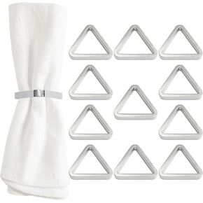 Set of 12 Zinc Alloy Napkin Rings Metal Holder, Thanksgiving Christmas Dinner Holiday Table Setting, Wedding Parties, Silver (Shiny, Square)