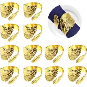 Gold Leaf Napkin Rings Set, Metal Leaf Napkin Ring Set Gold Table Napkin Holder Ring for Christmas, Fall, Halloween, Thanksgiving, Anniversary, Birthday, Party of Table Setting(12 Pcs, Gold) in Kuwait