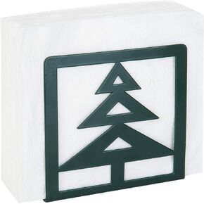 MyGift Modern Dark Green Metal Napkin Holder Dispenser, Tabletop Dining Serviette Rack with Ornamental Festive Christmas Tree Cutout Design, Holiday Table Decor
