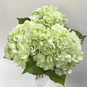 3pcs Big Light Green Artificial Hydrangea Flowers 21 inches Long Stem Real Touch Hydrangeas for Home Kitchen Fall Flower Decoration Thanksgiving Christmas Table Centerpiece