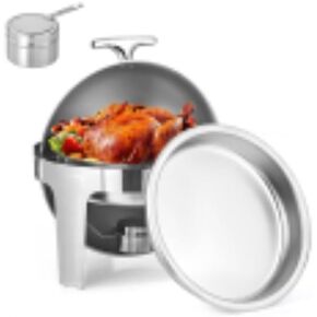 6.8 QT Roll Top Chafing Dish Buffet Set, Stainless Steel Round Chafing Dishes for Buffet with Visible Lid, Chafers for Catering for Parties, Events
