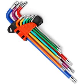 9 PCS Torx Wrench Set, Metric Long Arm Star Key Set T10-T50, L Key Set with Color-coded & Storage Bracket for Bike Repair, Furniture Assembly