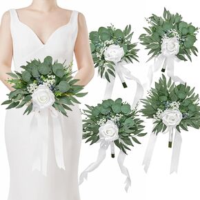 Serwalin 7 Inch Wedding Bouquets for Bridesmaid, Set of 4, Dusty Rose Bridesmaid Bouquet for Wedding Ceremony Festivals Bridal Shower Rehearsal Dinner Vintage Party