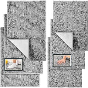 6 Pcs Chenille Bathroom Rugs Non Slip Bath Mats Set Soft Plush Bath Rugs Absorbent Bathroom Carpets and Rugs Sets Shaggy Shower Mats Machine Washable for Floor, 32'' x 20'', 24'' x 16'', Grey