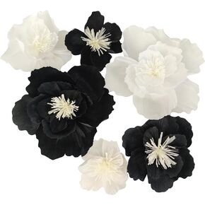 Large Crepe Paper Flower for Wall Party Floral Backdrop Nursery Room Wall Decoration (Black/White Party)