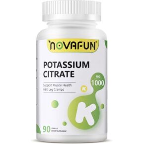 Potassium Citrate 1000mg, Potassium Supplement for Leg Cramps, Muscle & Heart Health, Vegan, Non-GMO, Gluten Free, 90 Capsules