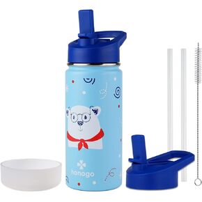 16 oz Stainless Steel Insulated Kids Water Bottle, Leak Proof Metal Thermos Flask with Straw lid, Cute Toddler Tumbler Cup for School Girls & Boys (Beige, Unicorn)