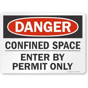 SmartSign-U1-1004-ND Adhesive Vinyl Label, Legend "Danger: Confined Space - Enter by Permit Only", 10" high x 14" wide, Black/Red on White