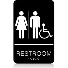 Self-Stick ADA Braille Unisex Restroom Signs, 9 x 6 Inch Bathroom Signs with Double Sided Tape for Office or Business Bathroom and Toilet Door or Wall Decor (Male & Female Handicap Braille Restroom Sign)