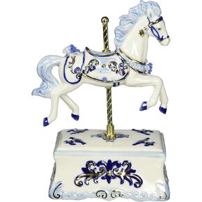 Cosmos 80111 Fine Porcelain Carousel Horse Musical Figurine, 8-1/2-Inch, Blue