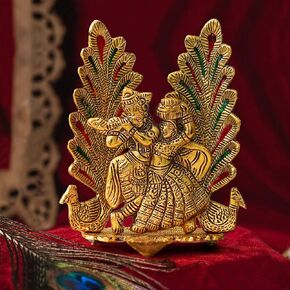 TIED RIBBONS Radha Krishna Idol | Metal, Golden, 8 Inch | Radha Krishna Murti for Home Decor, Pooja, Mandir | Radha Krishna Statue Indian God Idols Indian Gifts for Housewarming