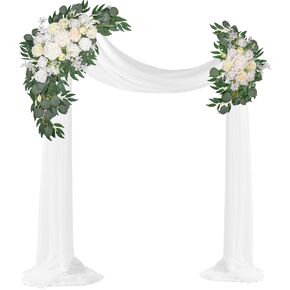 Wedding Arch Flowers Kit 2pcs Artificial Floral Swag Arrangement with 1pcs Drape for Wedding Ceremony Arbor Backdrop Decoration Blue