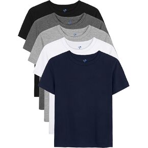 YERIOK 5 Pack Boys Shirts Short Sleeve Shirts for Boys Toddler Cotton Tee Solid T-Shirts Kids Tshirt Summer Tops 2-18 Years