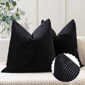 YCOLL Beige Pillow Covers 16x16 Set of 2 Velvet Striped Pattern - Soft Throw Pillows for Home Decor, Luxury Decorative Pillow Covers for Couch, Bed,Living Room