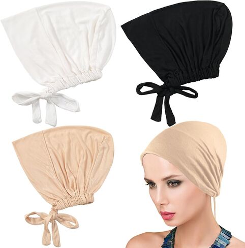 3PCS Women's Elasticized Bandana Hat Women Under Scarf Hat Hijab Cap Bandana Hat with Adjustable Elastic Strap in Saudi Arabia