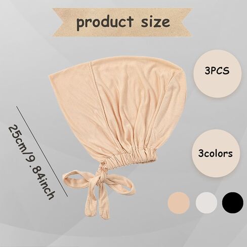 3PCS Women's Elasticized Bandana Hat Women Under Scarf Hat Hijab Cap Bandana Hat with Adjustable Elastic Strap in Saudi Arabia