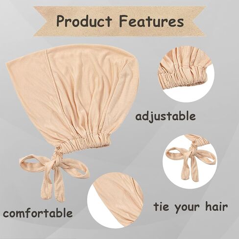 3PCS Women's Elasticized Bandana Hat Women Under Scarf Hat Hijab Cap Bandana Hat with Adjustable Elastic Strap in Saudi Arabia