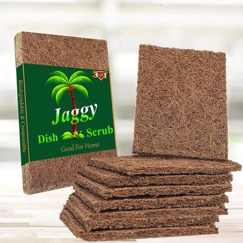 JAGGY Coconut Scub pad 8 Pack Natural Scouring Pads Biodegradable Coir Coconut Kitchen Scrubber Non-Scratch Kitchen Scrubbers - 100% Natural Coconut FibersNatural Eco Friendly Kitchen Cleaning,Dishes in Saudi Arabia