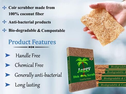 JAGGY Coconut Scub pad 8 Pack Natural Scouring Pads Biodegradable Coir Coconut Kitchen Scrubber Non-Scratch Kitchen Scrubbers - 100% Natural Coconut FibersNatural Eco Friendly Kitchen Cleaning,Dishes in Saudi Arabia