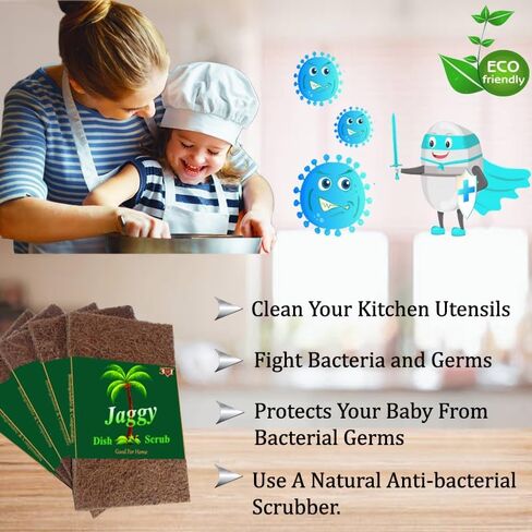 JAGGY Coconut Scub pad 8 Pack Natural Scouring Pads Biodegradable Coir Coconut Kitchen Scrubber Non-Scratch Kitchen Scrubbers - 100% Natural Coconut FibersNatural Eco Friendly Kitchen Cleaning,Dishes in Saudi Arabia