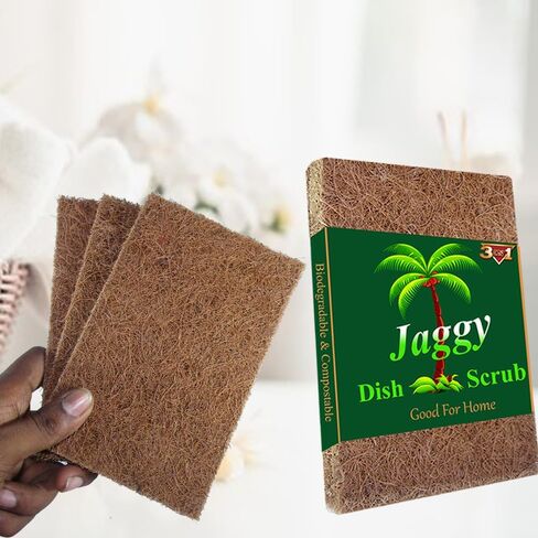 JAGGY Coconut Scub pad 8 Pack Natural Scouring Pads Biodegradable Coir Coconut Kitchen Scrubber Non-Scratch Kitchen Scrubbers - 100% Natural Coconut FibersNatural Eco Friendly Kitchen Cleaning,Dishes in Saudi Arabia