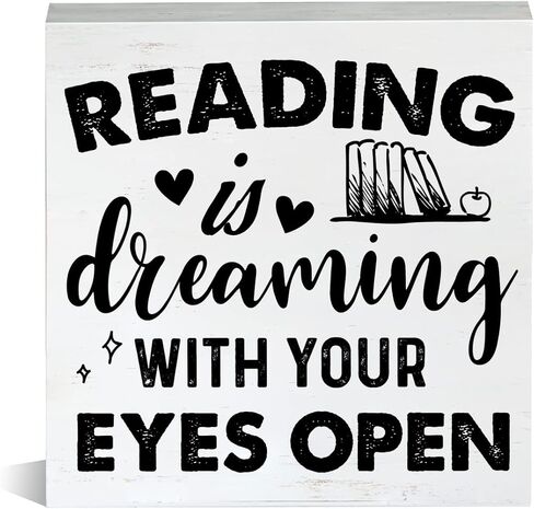Farmhouse I Like Big Books Wooden Box Sign Bookshelf Wood Block Tabletop Sign Decorative Desk Sign Home Decor 5 X 5 Inches, Book Addict Librarian Gift in Saudi Arabia
