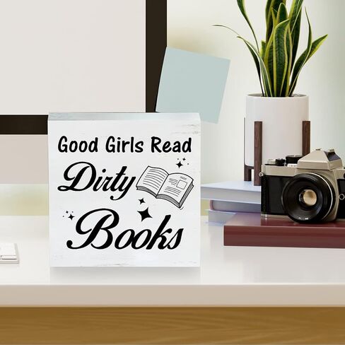 Farmhouse I Like Big Books Wooden Box Sign Bookshelf Wood Block Tabletop Sign Decorative Desk Sign Home Decor 5 X 5 Inches, Book Addict Librarian Gift in Saudi Arabia