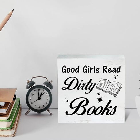 Farmhouse I Like Big Books Wooden Box Sign Bookshelf Wood Block Tabletop Sign Decorative Desk Sign Home Decor 5 X 5 Inches, Book Addict Librarian Gift in Saudi Arabia