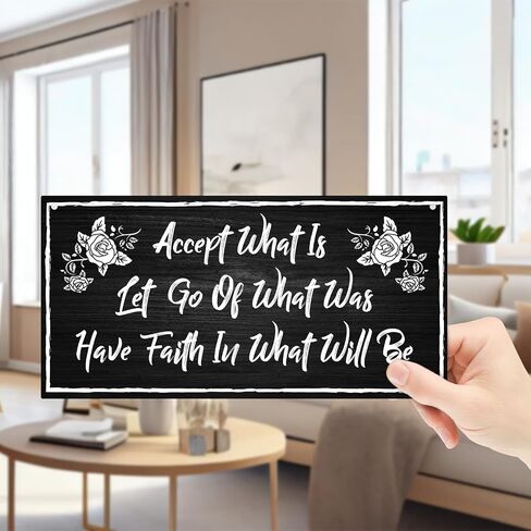 Motivational Gifts for Women - Hanging Plaque with Rope, Inspirational Wall Decor Accept What is Let Go of What was Have Faith in What Will Be Wood Sign, Inspirational Wall Art Door Shelf Decor -C15 in Saudi Arabia