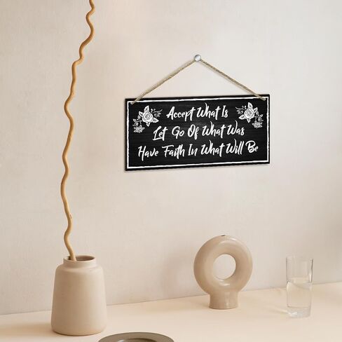 Motivational Gifts for Women - Hanging Plaque with Rope, Inspirational Wall Decor Accept What is Let Go of What was Have Faith in What Will Be Wood Sign, Inspirational Wall Art Door Shelf Decor -C15 in Saudi Arabia