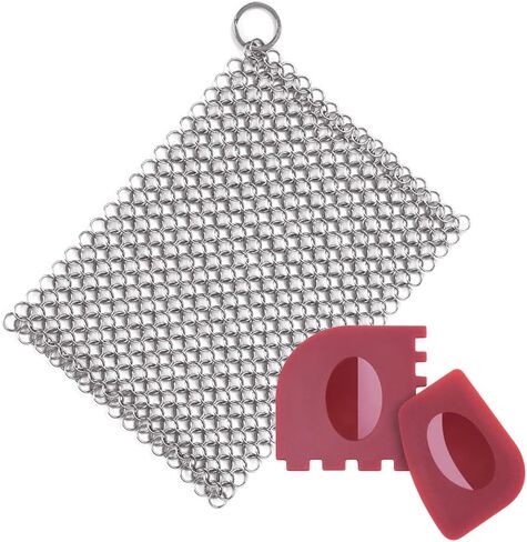 Amagabeli الفولاذ المقاوم للصدأ الحديد الزهر الأنظف 8 "x 6" 316L Chainmail الغسيل عموم مكشطة تجهيزات المطابخ الملحقات عموم الأفران الهولندية البولي مقلاة مكشطة وعاء شواء فرشاة التوابل أدوات التنظيف in Kuwait