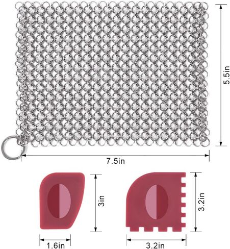 Amagabeli الفولاذ المقاوم للصدأ الحديد الزهر الأنظف 8 "x 6" 316L Chainmail الغسيل عموم مكشطة تجهيزات المطابخ الملحقات عموم الأفران الهولندية البولي مقلاة مكشطة وعاء شواء فرشاة التوابل أدوات التنظيف in Kuwait