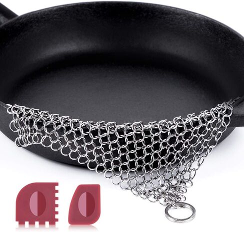 Amagabeli الفولاذ المقاوم للصدأ الحديد الزهر الأنظف 8 "x 6" 316L Chainmail الغسيل عموم مكشطة تجهيزات المطابخ الملحقات عموم الأفران الهولندية البولي مقلاة مكشطة وعاء شواء فرشاة التوابل أدوات التنظيف in Kuwait