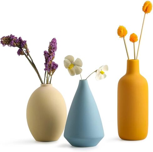 Small Ceramic Matte Vases for Home Decor, Modern and Minimalist Decorative Vase Set of 3, Flower Vasesfor Bookshelf, Mantel, Entryway, Coffee Table Decor,Boho Decor (Morandi-2) in Saudi Arabia