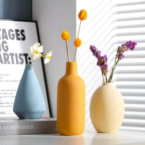 Small Ceramic Matte Vases for Home Decor, Modern and Minimalist Decorative Vase Set of 3, Flower Vasesfor Bookshelf, Mantel, Entryway, Coffee Table Decor,Boho Decor (Morandi-2) in Saudi Arabia