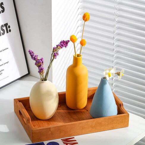 Small Ceramic Matte Vases for Home Decor, Modern and Minimalist Decorative Vase Set of 3, Flower Vasesfor Bookshelf, Mantel, Entryway, Coffee Table Decor,Boho Decor (Morandi-2) in Saudi Arabia