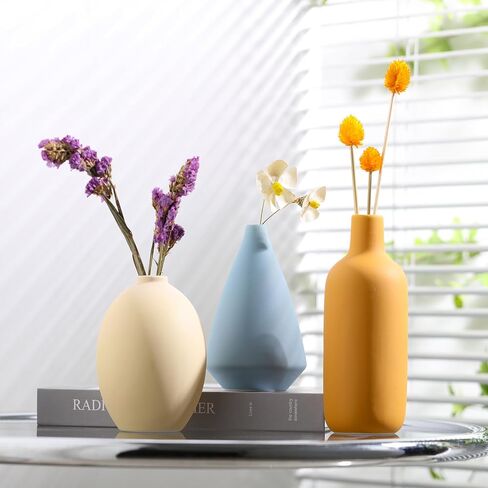 Small Ceramic Matte Vases for Home Decor, Modern and Minimalist Decorative Vase Set of 3, Flower Vasesfor Bookshelf, Mantel, Entryway, Coffee Table Decor,Boho Decor (Morandi-2) in Saudi Arabia