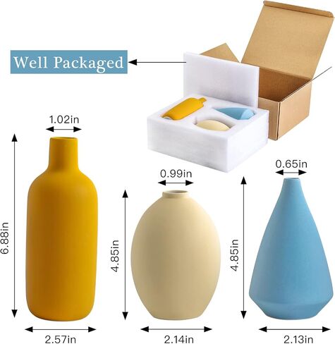 Small Ceramic Matte Vases for Home Decor, Modern and Minimalist Decorative Vase Set of 3, Flower Vasesfor Bookshelf, Mantel, Entryway, Coffee Table Decor,Boho Decor (Morandi-2) in Saudi Arabia