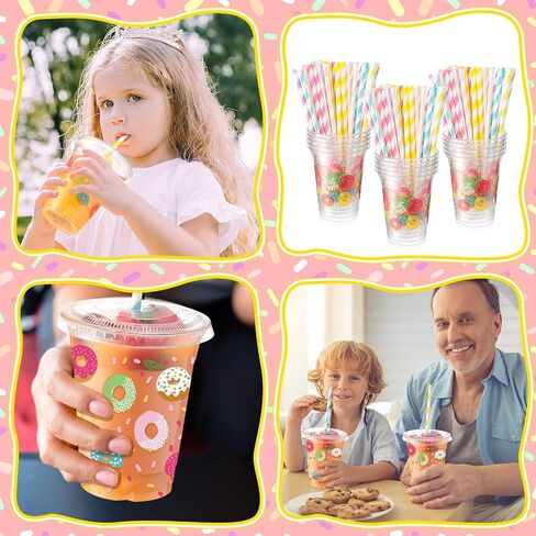 meekoo Dog Paw Plastic Cups, 12 oz, 50 Sets, Clear, Disposable, with Lids and Straws, for Parties and Celebrations in Kuwait