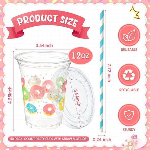 meekoo Dog Paw Plastic Cups, 12 oz, 50 Sets, Clear, Disposable, with Lids and Straws, for Parties and Celebrations in Kuwait