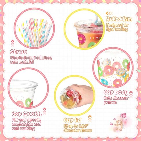 meekoo Dog Paw Plastic Cups, 12 oz, 50 Sets, Clear, Disposable, with Lids and Straws, for Parties and Celebrations in Kuwait