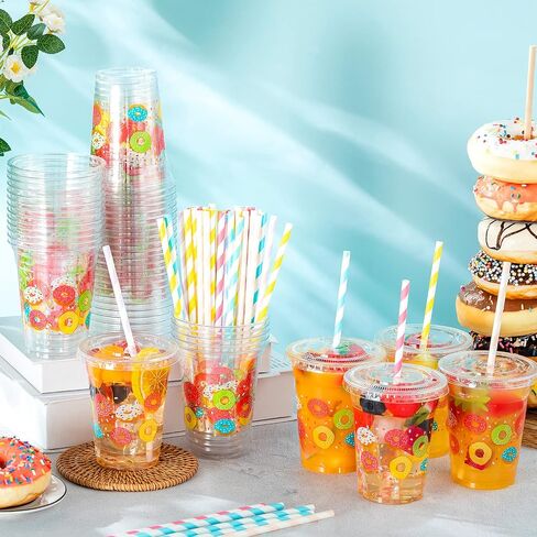 meekoo Dog Paw Plastic Cups, 12 oz, 50 Sets, Clear, Disposable, with Lids and Straws, for Parties and Celebrations in Kuwait