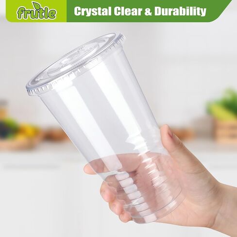 32oz Plastic Cups with Lids and Straws, Disposable Cups for Iced Coffee,Cold Drinks, Milkshake, Bubble Tea，Smoothie and TO-GO Drinkings[50Sets Pack] in Saudi Arabia