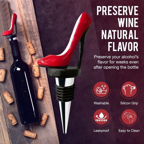 High Heel Wine Stopper Custom - Cute Red Shoe Elegant High Heels Cork for Women, Bachelorette Party Decor - Decorative Stainless Steel Beverage Topper - Reusable Champagne Bottle Plugs in Saudi Arabia